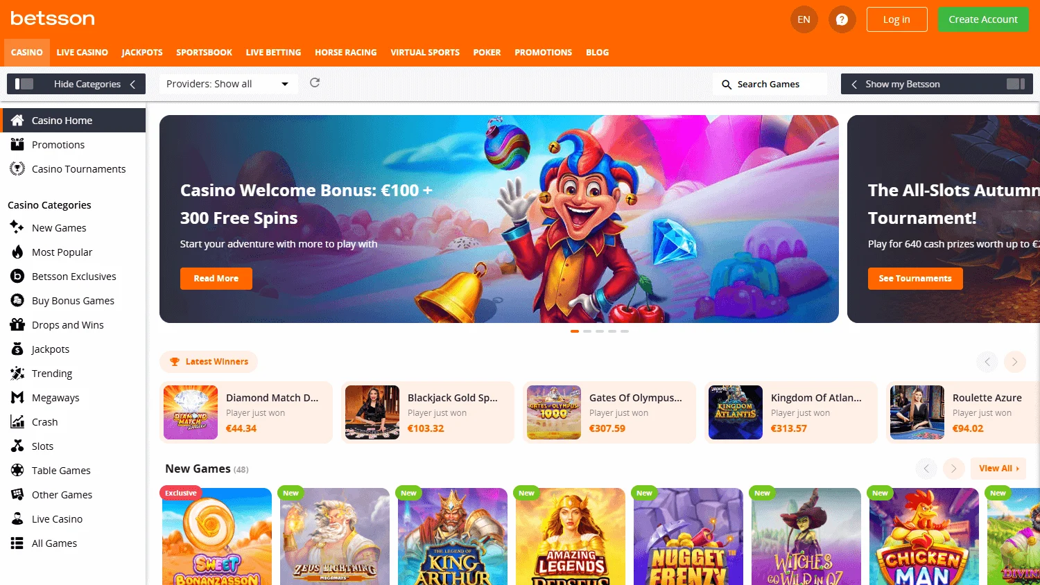 Betsson slots and live games